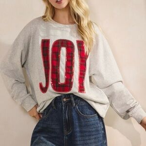 Sage & Fig The “JOY” Sequin Plaid Pullover